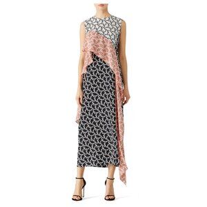 Diane Von Furstenberg Pink Printed Ruffle 100% Silk Dress. Size P.